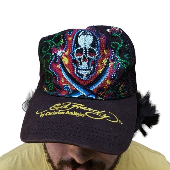 Vintage Ed Hardy By Christian Audigier Studded Skull Hat - Picture 6 of 12